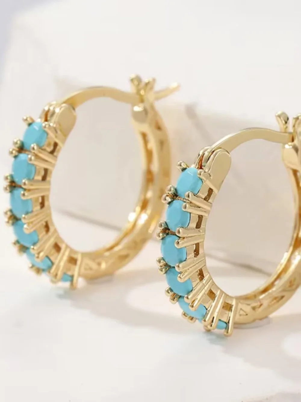 14K Gold Womens 2ct Blue Turquoise Small Hoop Earrings New 14 K Silver Jewelry